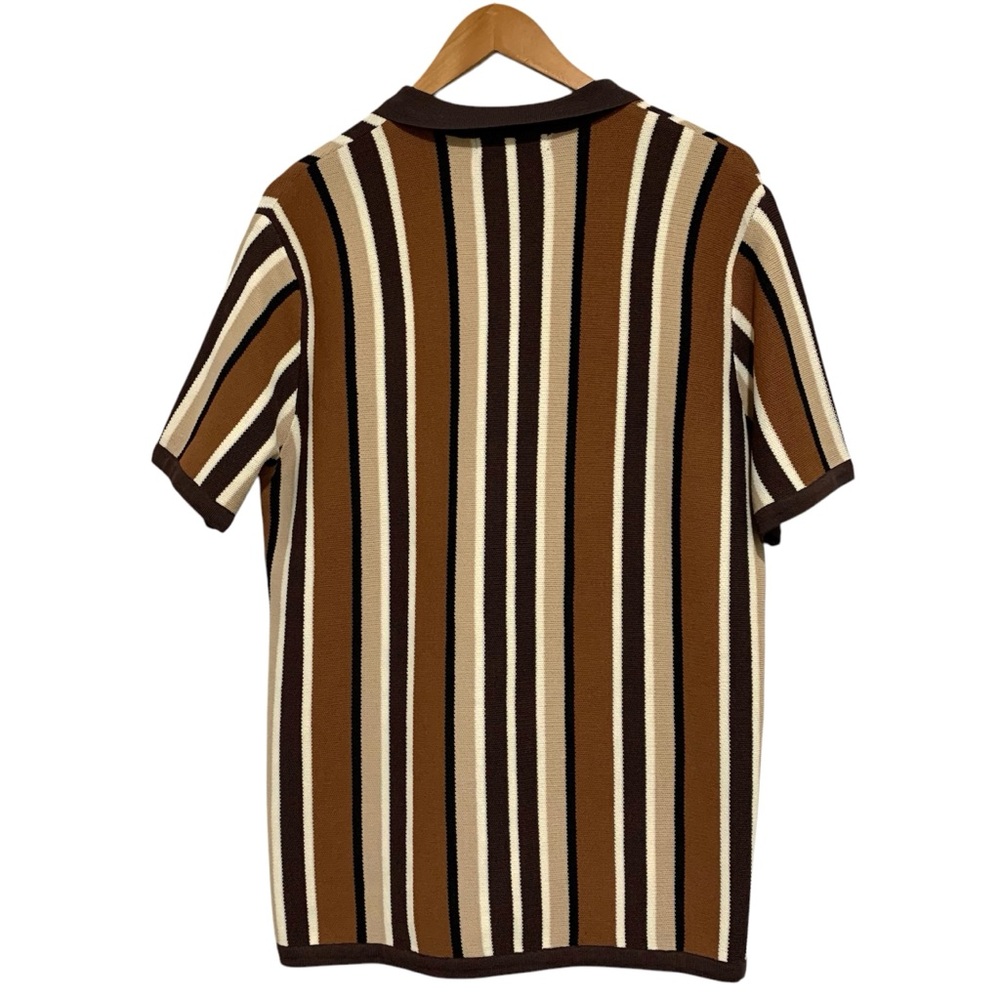 PJ Paul Jones Men's Retro Knit Polo Striped Button Up Shirt Brown Size Medium - Picture 4 of 7